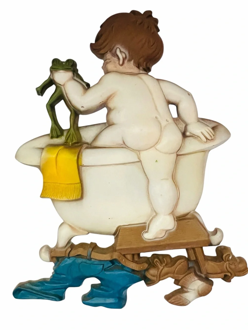 Vintage 1970 Boy with Frog Bathtub Bath Time Sexton Cast Meta Wall Decor